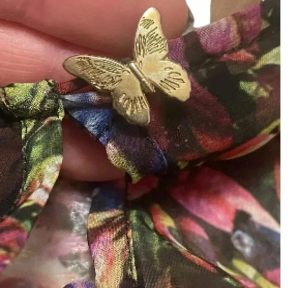 Ted Baker London Floral Multi-Colored Butterfly Sheer Short Sleeve Blouse Size 8 - Picture 3 of 4